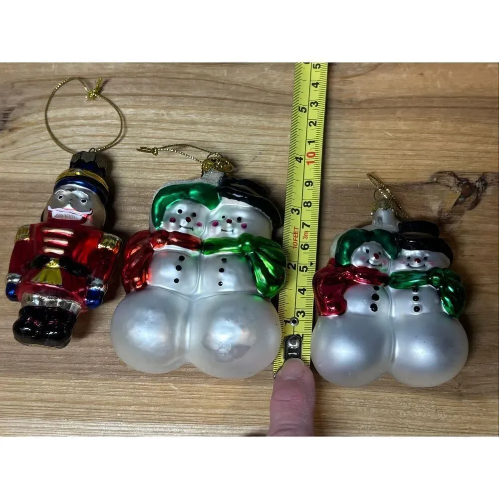 Vintage blown glass Christmas tree ornaments snowman and Nutcracker soldier bund